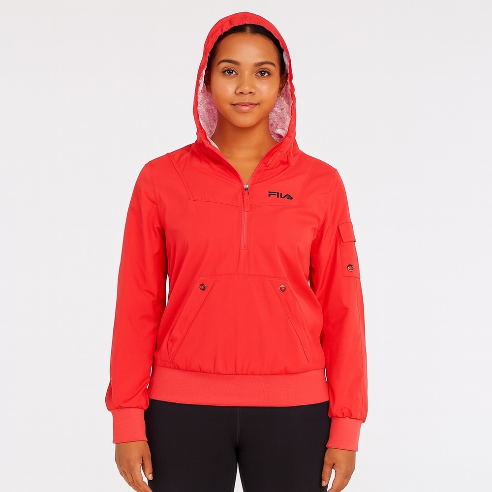 FILA Sport Pink 1/2 Zip Pullover Hooded Athletic Jacket Women’s Size Small